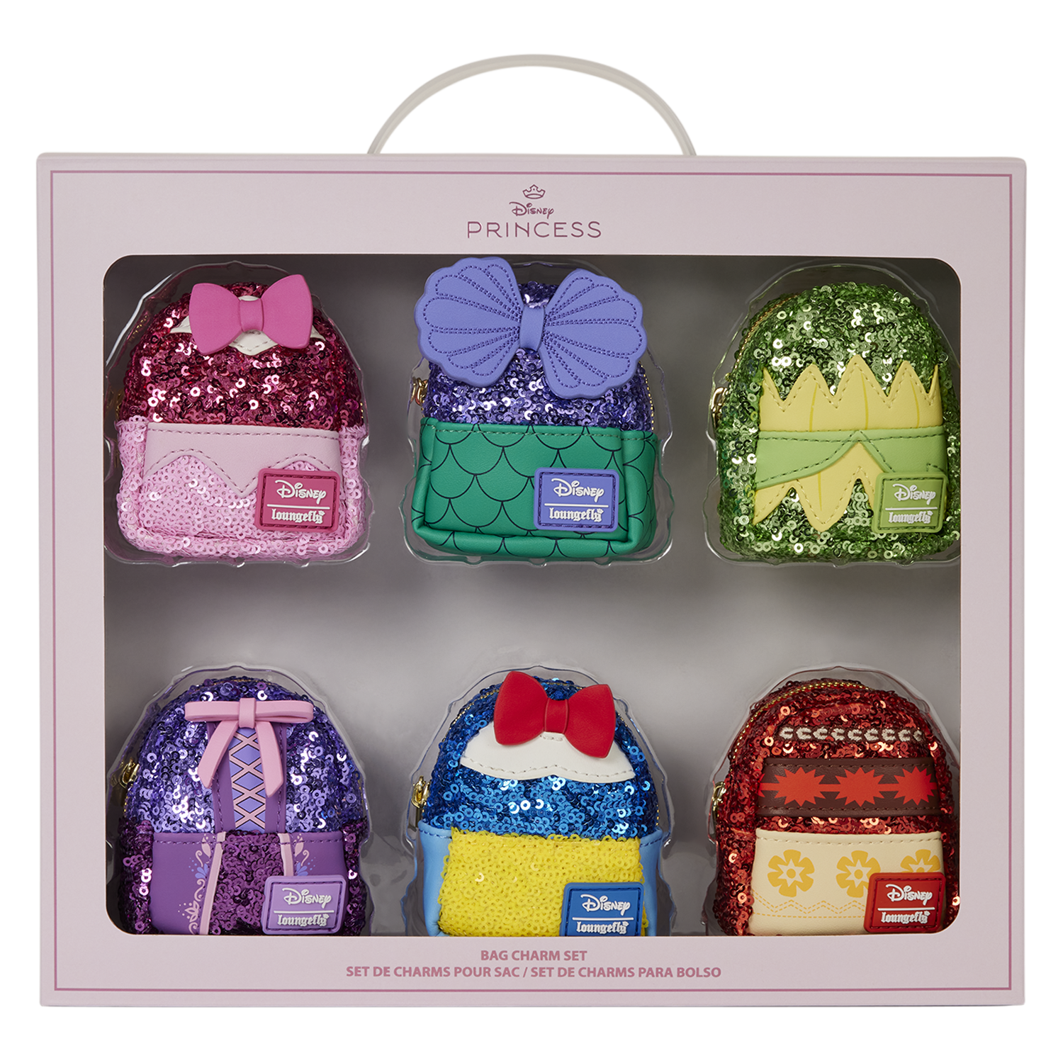 Disney Princess Exclusive Sequin Cosplay Mini Backpack Keychain Charm Set 1